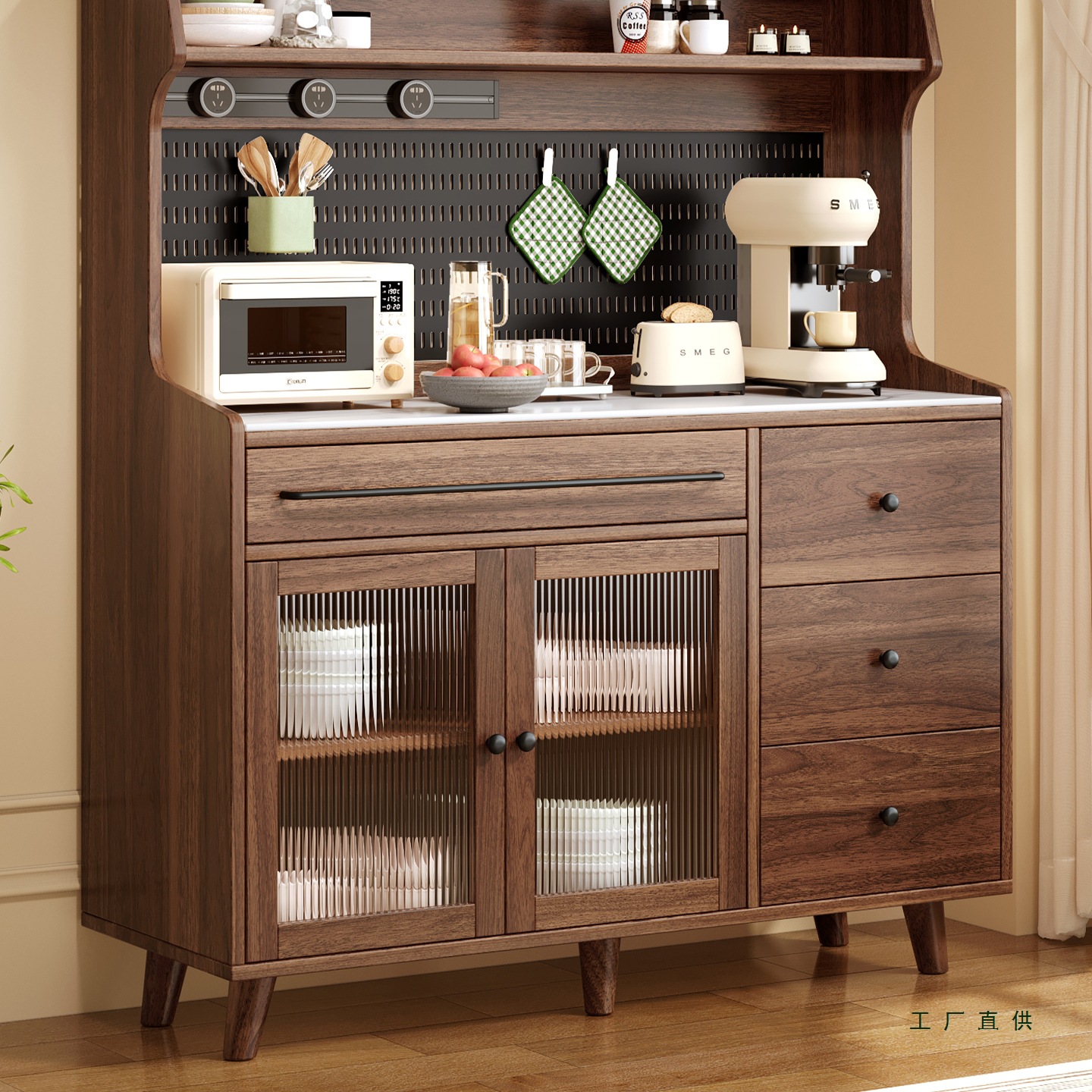 Solid Wood Sideboard Against the Wall, Integrated Storage Cabinet, Storage Rack, Antique Style Coffee Cabinet, Living Room Wine Cabinet, Slate Tea Cabinet