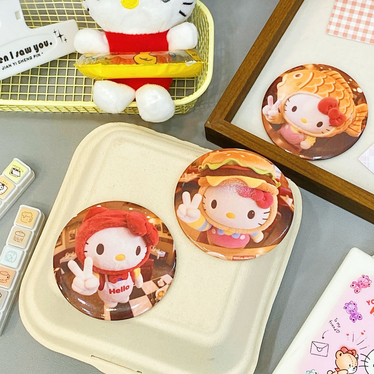 Bagged Sanoli small round mirror mini portable tinplate single-way…
