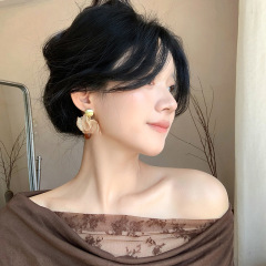 银针布艺花朵树脂几何耳钉法式超仙复古休闲耳环小众高级感耳饰女