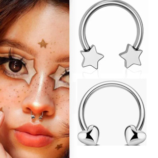 European and American cross-border love stainless steel horseshoe ring five-pointed star personality nose ring fashion piercing nose nail piercing jewelry