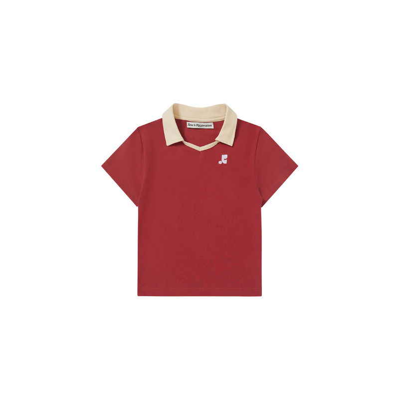 韓国 RR 半袖ラペル刺繍スリムフィット右肩 V ネックレストレクリエーショントップ T シャツ女性用|undefined