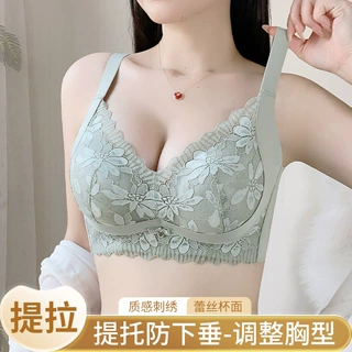 无钢圈加厚上托防下垂调整型聚拢小胸显大四排扣文胸罩美背内衣女