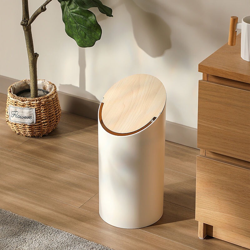 Minimalist Flip-Top Trash Can for Home, Living Room, Office, Creative Wastebasket, Large Capacity Cylindrical Press-And-Swing Trash Bin