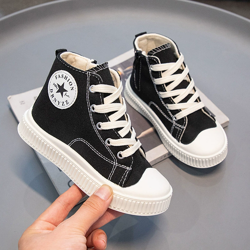 Парусиновая обувь с высоким берцем для мальчиков, детская обувь для досок на мягкой подошве, осенняя Новая женская обувь, универсальные кроссовки для детей среднего и большого размера на мягкой подошве