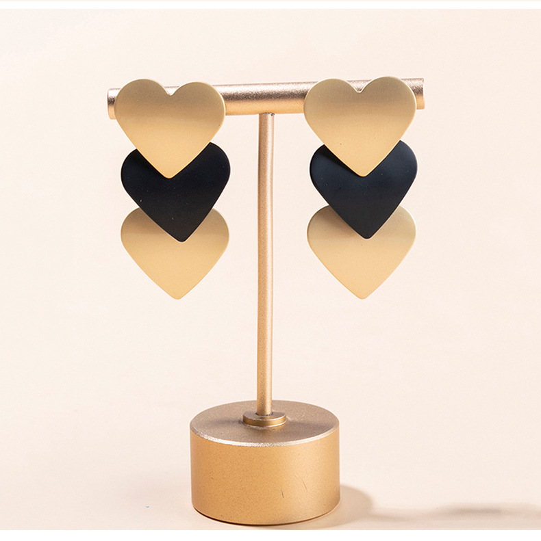 Metal Material Fashion Triangle Heart Shape Metal Drop Earrings