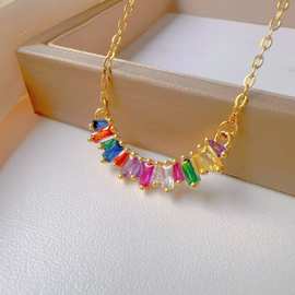 厂家网红项链时尚女气质颈链七彩色锆石几何圆形钻石短款跨境饰品