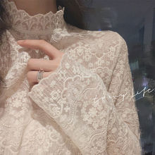 超仙的内搭蕾丝衫女2023春秋季新款百搭长袖半高领网纱打底衫上衣