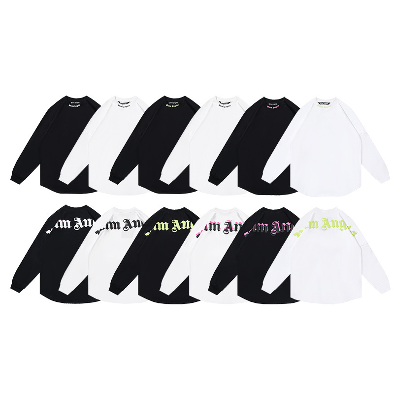 Beautiful Trendy Palm Palm Angel Angels Nearline Letter Print Unisex Loose Cotton Long Sleeve T-Shirt