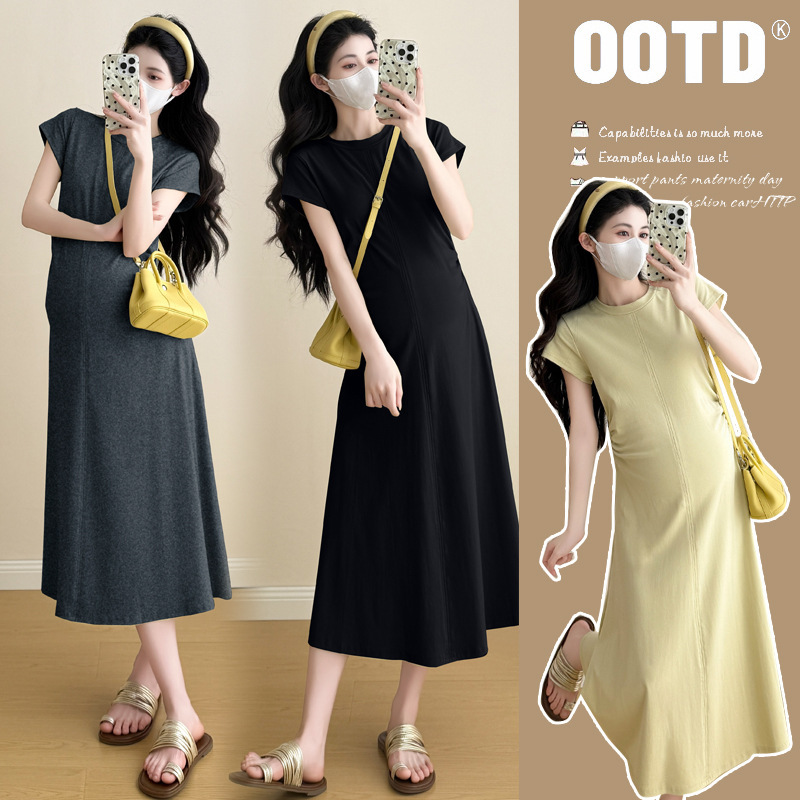 Maternity Summer Fashion New dress Summer Fashionable Mom Korean Style Simple Elegant Loose Slimming Age-reducing Skirt Maternity Summer Fashion New dress Summer Fashionable Mom Korean Style Simple Elegant Loose Slimming Age-reducing Skirt