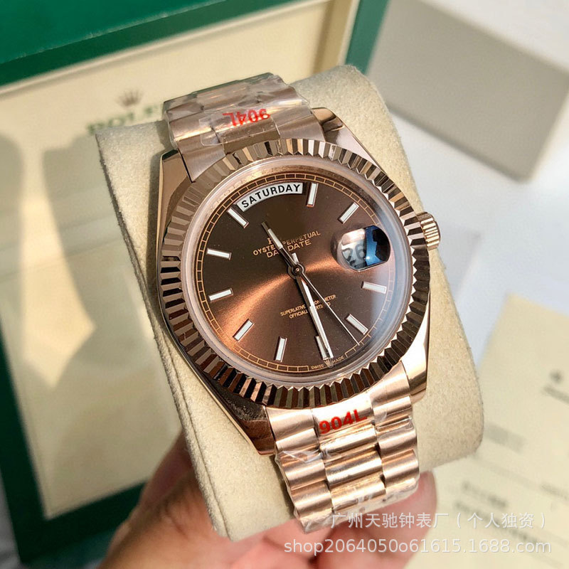 High Quality Black Rock Sugar Log Watch Men's Watch Japan 8215 Automatic Mechanical Watch Rose Gold Steel Belt Double Calendar Table