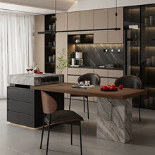 意式岩板岛台餐桌一体可伸缩高端别墅家用吧台倒台极简岩板中岛台