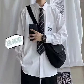 春秋季制服学院风长袖休闲衬衫男女学生班服领带潮流休闲刺绣衬衣