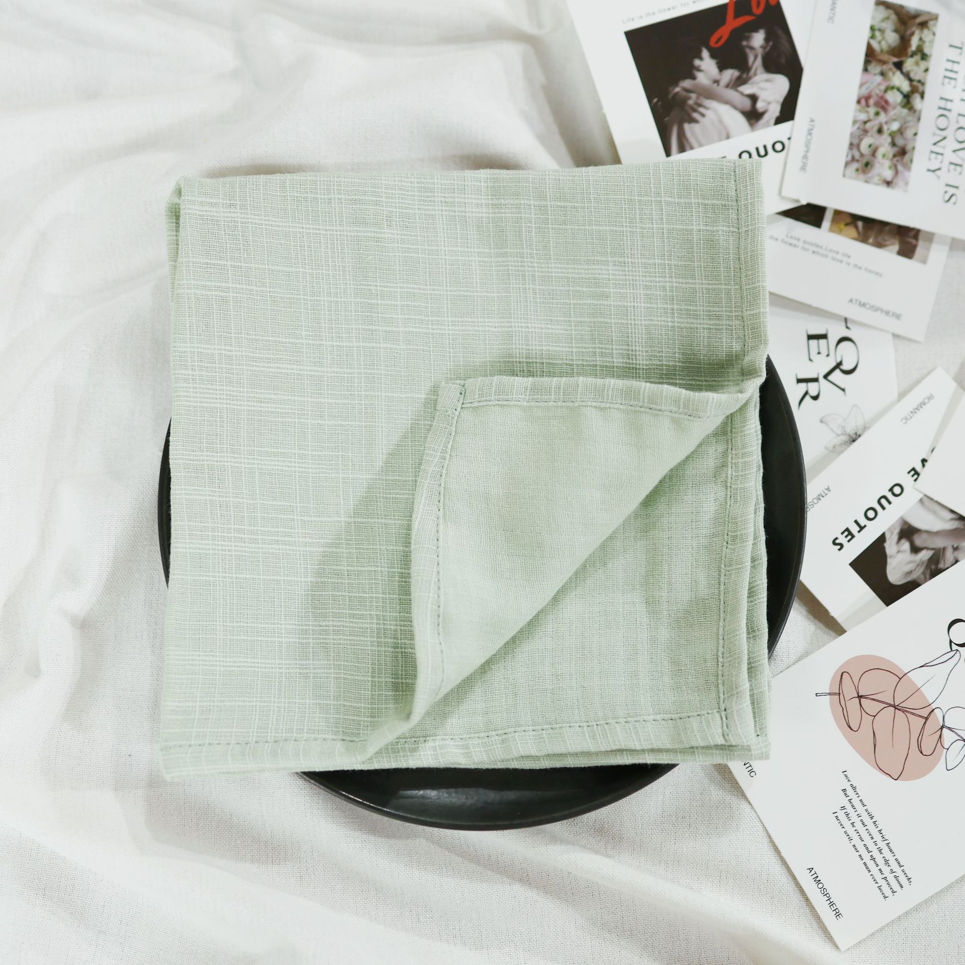 Servillas de algodón de bambú de doble capa, toalla de té arrugada, almohadilla de mesa occidental, decoración de servillas transfronterizas