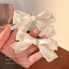 ベージュ二重レース蝶結びdiy手作り材料頭飾り服装補助材料洞靴装飾卸売り部品