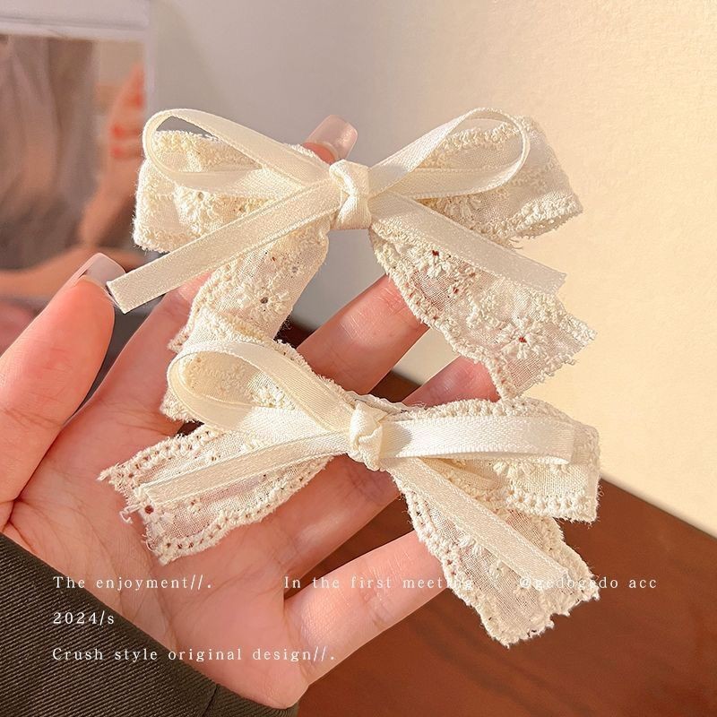 beige double lace bow diy handmade material headdress clothing accessories hole shoes decoration wholesale accessories