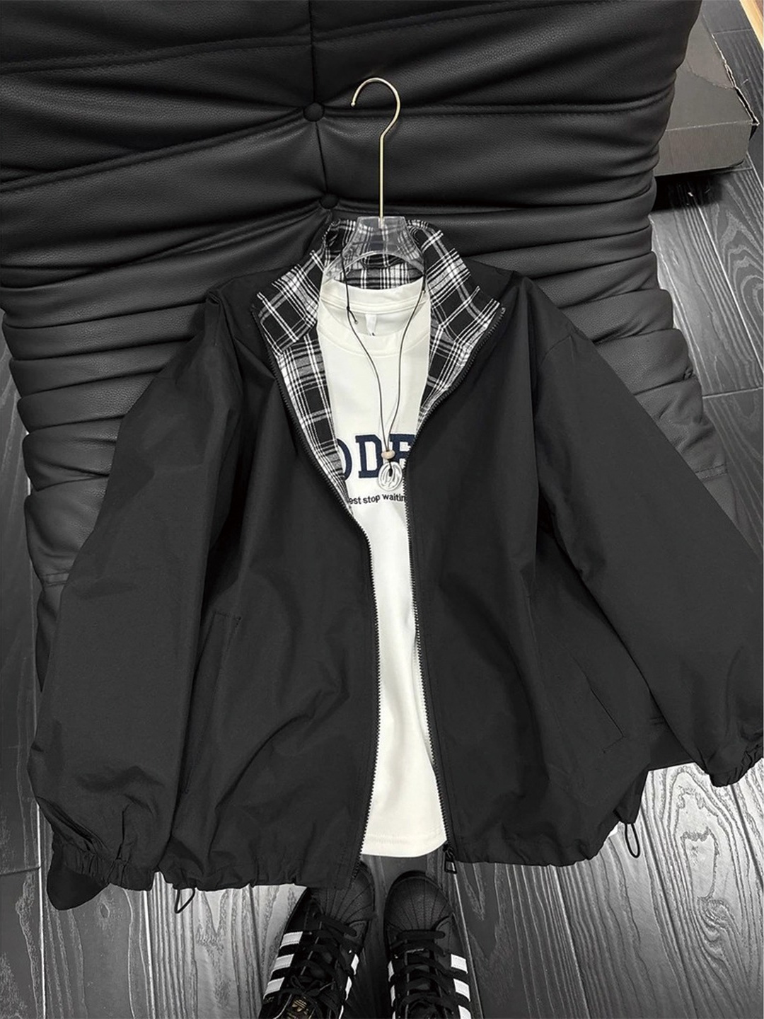 Kişi və qadın üçün plaid patchwork jaket, amerikan retro üslubu