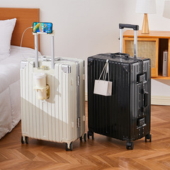 多功能行李箱可充電鋁框款24拉杆箱萬向輪旅行箱26寸男女密碼箱子