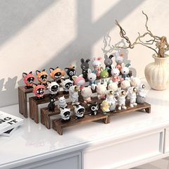 木制跨境复古桌面手办盲盒置物展示架阶梯玩偶陈列架饰品摆摊架