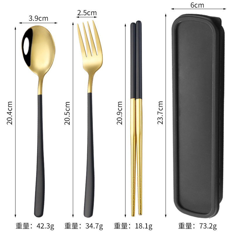 304ステンレス携帯食器韓国式食器フォークスプーン箸三点セット学生サラリーマン旅行プレゼントセット|undefined
