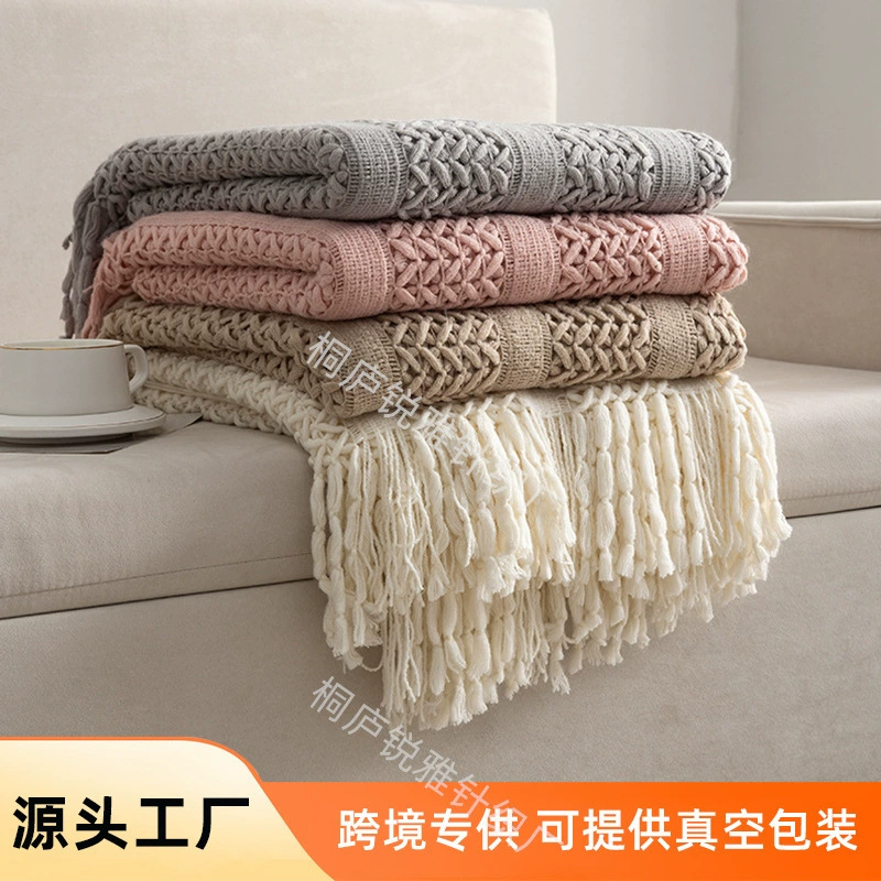 Национальный плед на диване Nordic, knitted blanket B & B Hotel, плед для бросков, тканевый полый плед, плед для кровати, автомобильный плед