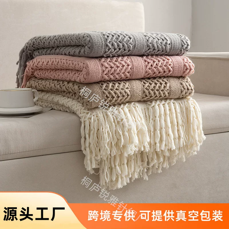 Национальный плед на диване Nordic, knitted blanket B & B Hotel, плед для бросков, тканевый полый плед, плед для кровати, автомобильный плед