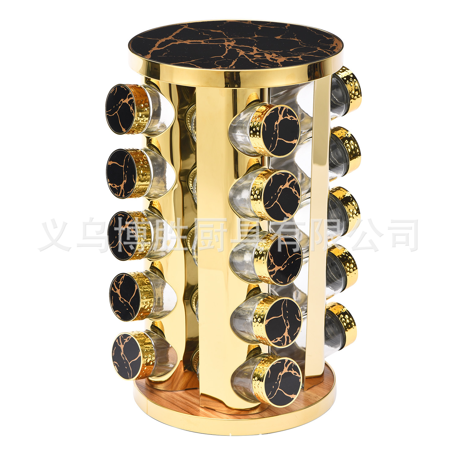 Nuevo juego de especieros giratorios para cocina con diseño de mármol blanco y negro y hoja de arce.