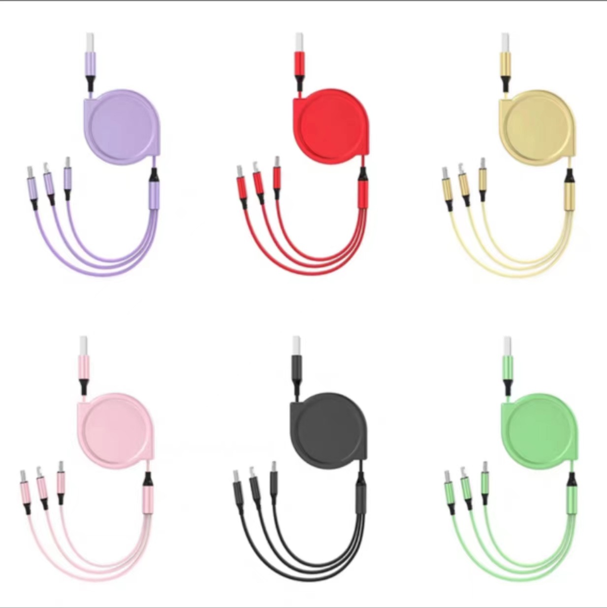 6A un cable de datos retráctil de carga rápida de 100w macarón 3 en 1 cable de carga publicitario regalos logotipo personalizado