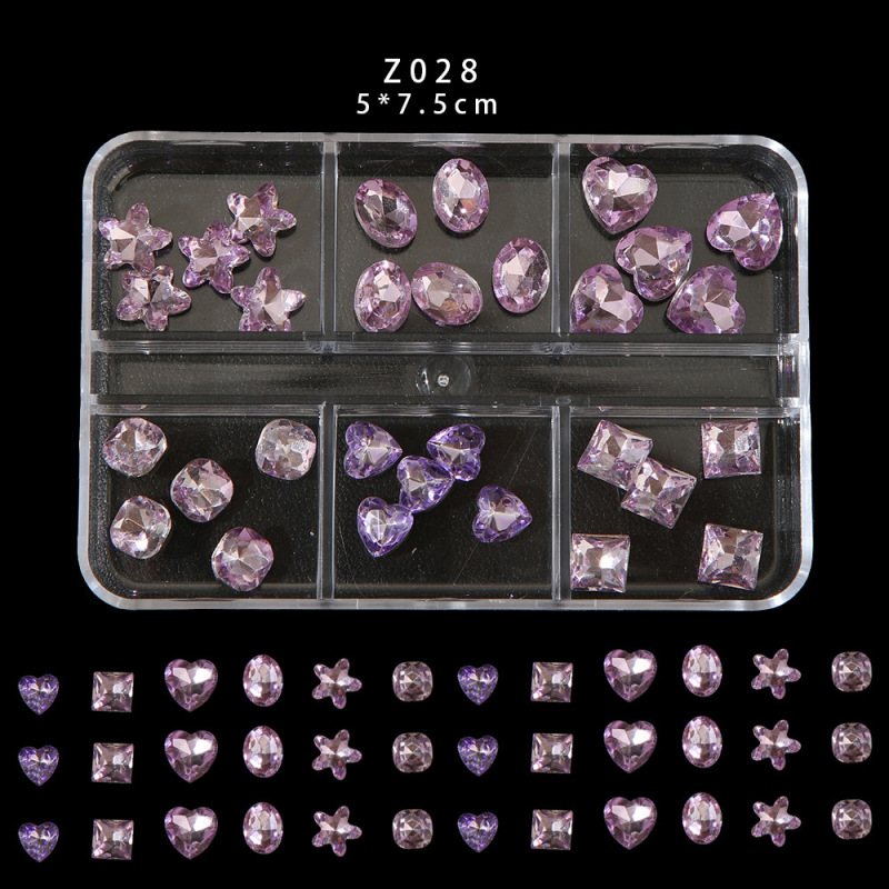 クロスボーダー爆発モデル 6 グリッドネイルアート合金ジュエリー紫色の特殊形状ダイヤモンド卸売紫色の弓セットネイルデコレーション|undefined