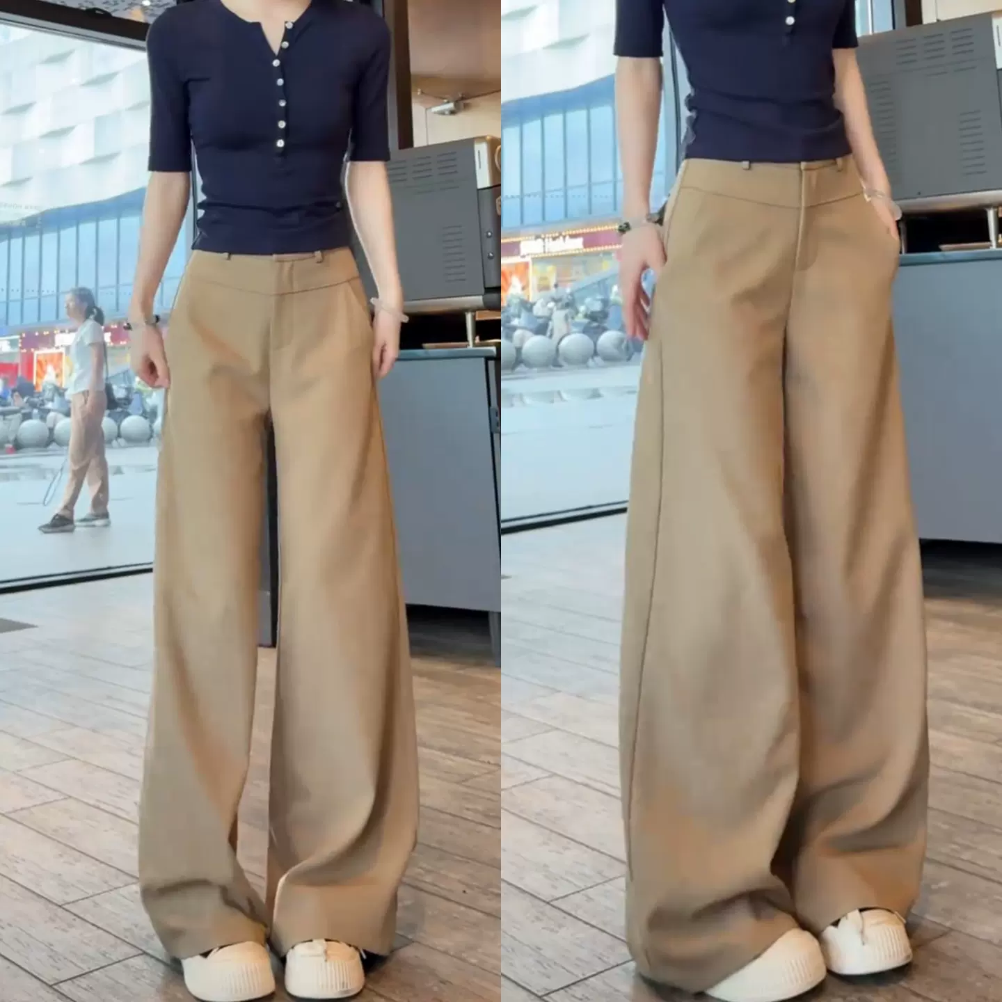 通勤百搭纯色修身职业装裤子 高腰垂坠感高级感阔腿女西服裤子