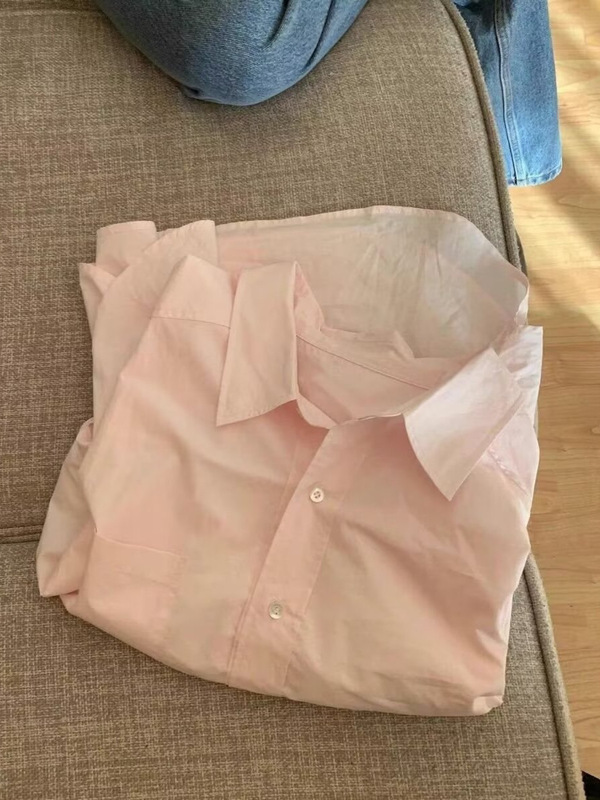 粉色长袖衬衫女士慵懒风polo领宽松开衫防晒外套衬衣法式春秋上衣|undefined