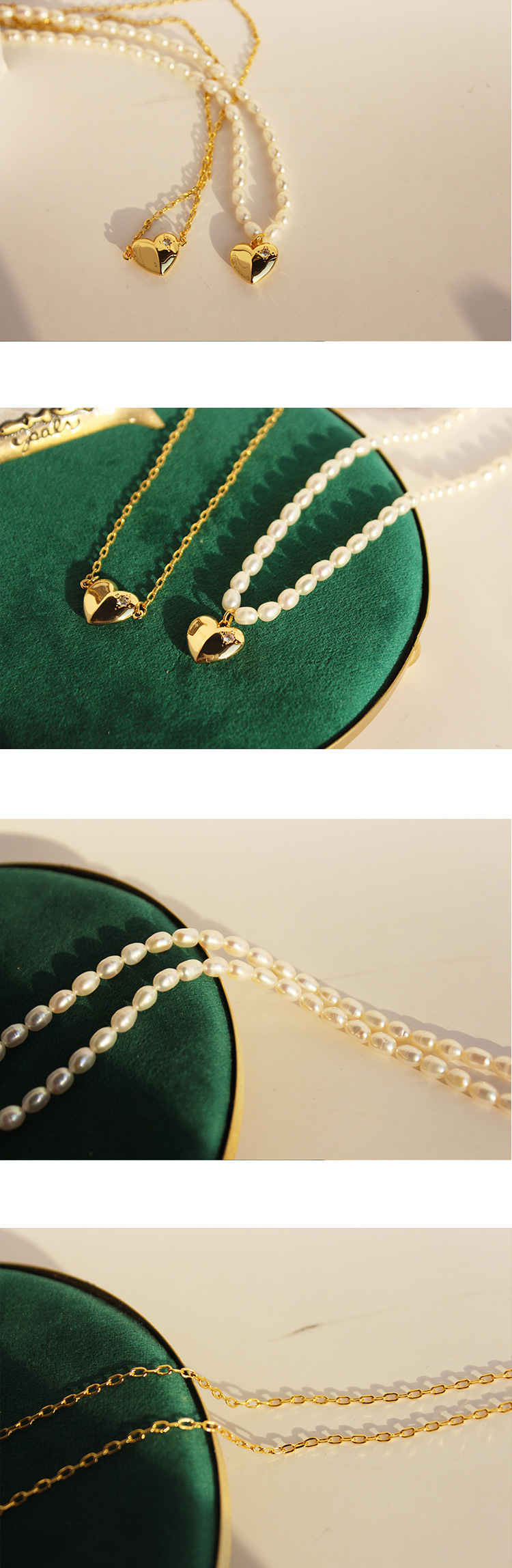 Retro Heart Shape Pearl Copper Plating Zircon Pendant Necklace 1 Piece