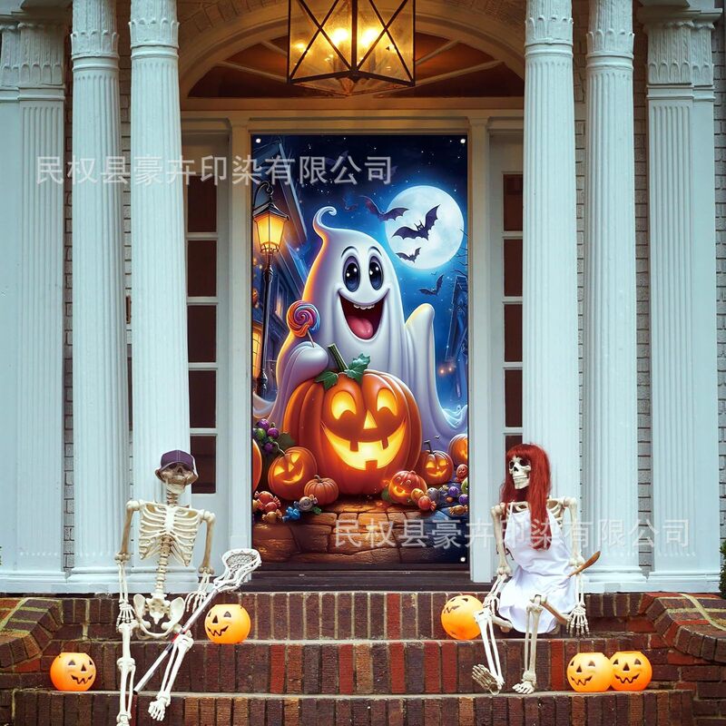 Cross-border Amazon Ghost Pumpkin Halloween Door Banner Door Curtain Door Hanging Halloween Door Decoration Hanging Cloth Banner Flag