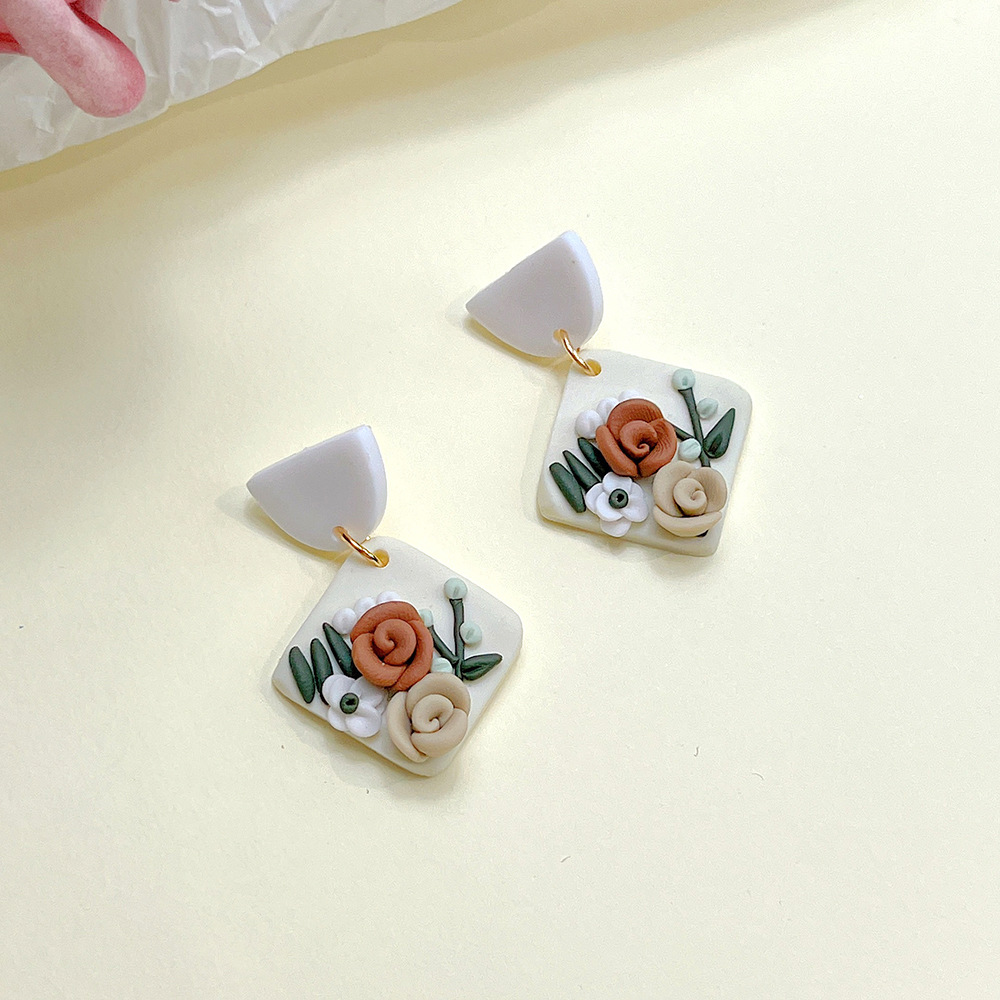 Simple Style Flower soft clay Stoving Varnish Womenu0027S Drop Earrings 1 Pair