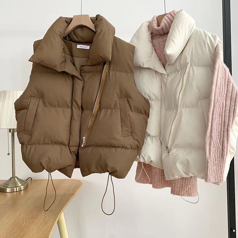 Women's down Cotton Vest Pure Color Cotton Vest Women's Spring & Fall New Style 2025 Korean Style Loose Vest Stand Collar Women's down Cotton Vest Pure Color Cotton Vest Women's Spring & Fall New Style 2025 Korean Style Loose Vest Stand Collar