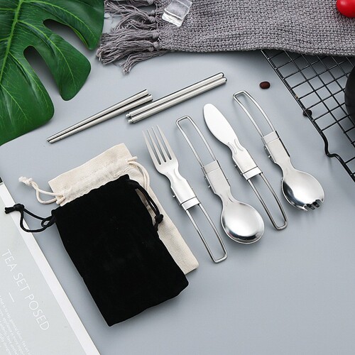 304-folding tableware set salad spoon fork chopsticks, foldable spoon outdoor picnic travel portable foldable