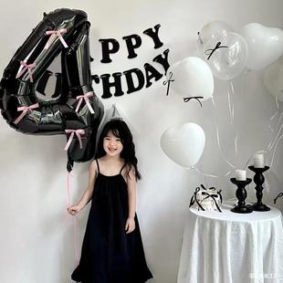 Digital Balloon Bow Black Powder Birthday Decoration Scene Arrangement Girl Baby One Year Old Children Photo Props