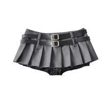 美式小众双腰带半身裙女欧美设计辣妹防走光百搭褶皱A字超短裙