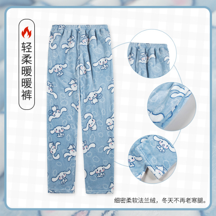 Pantalones de pijama de franela de coral de dibujos animados, pantalones de pijama de hombre, pantalones de invierno de otoño de mujer, pantalones caseros