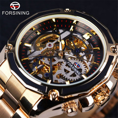forsining waterproof mechanical watch men's fashion casual steel belt hollow automatic mechanical watch