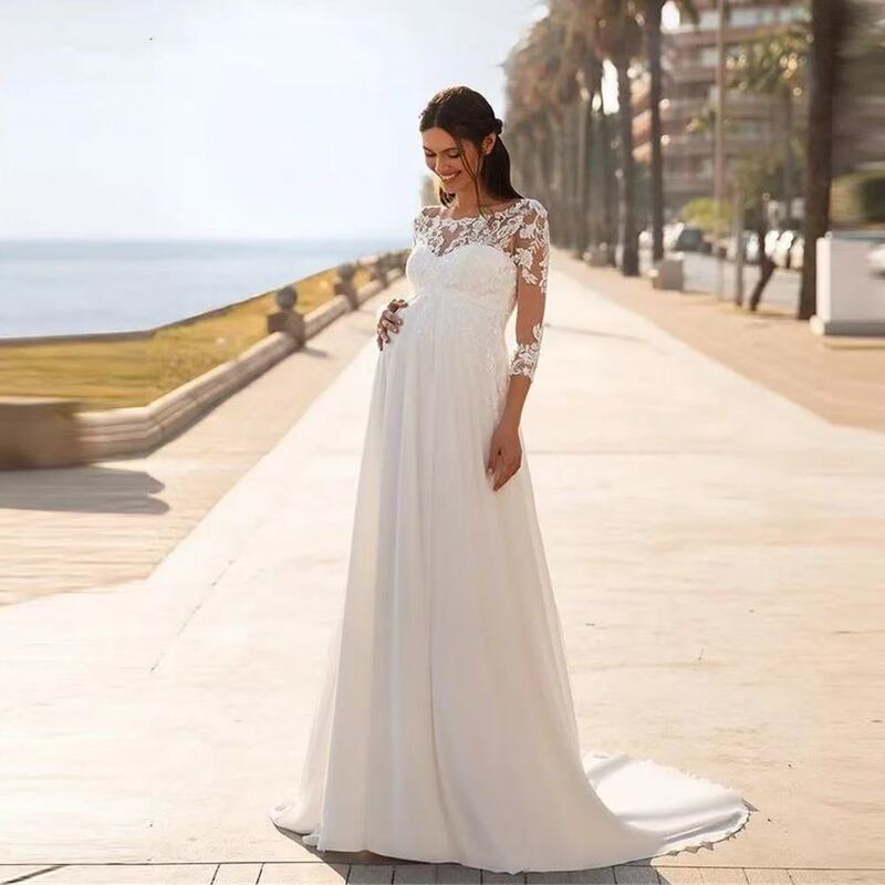 Wedding Dress Spring New Style Bride Maternity Dress Long Classy Sexy Trailing Dress Lace Embroidered Evening Dress