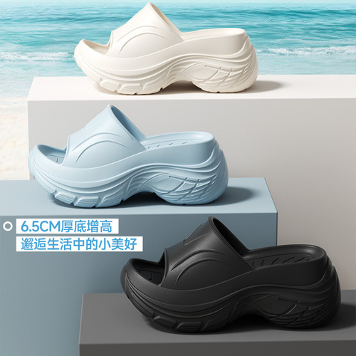High Heel Slippers Women Summer Outdoor Beach Lightweight EVA Thick Bottom Slippers for Women New Style 