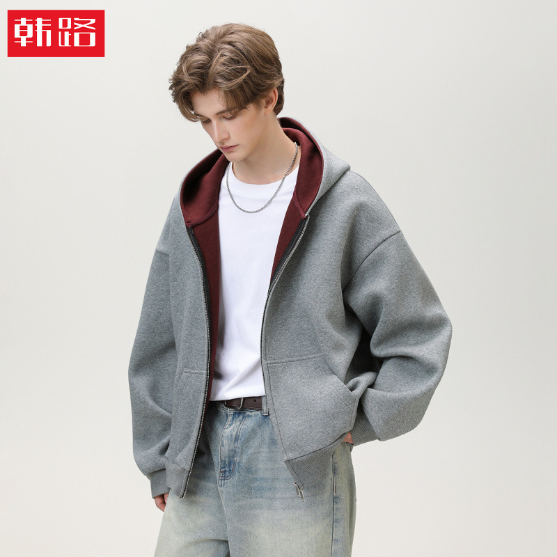 380g Heavyweight Color-Blocked Hooded Sweatshirt for Men, Autumn Style, Loose-Fitting Sports Cardigan Jacket, Trendy Casual Outerwear 380g Heavyweight Color-Blocked Hooded Sweatshirt for Men, Autumn Style, Loose-Fitting Sports Cardigan Jacket, Trendy Casual Outerwear