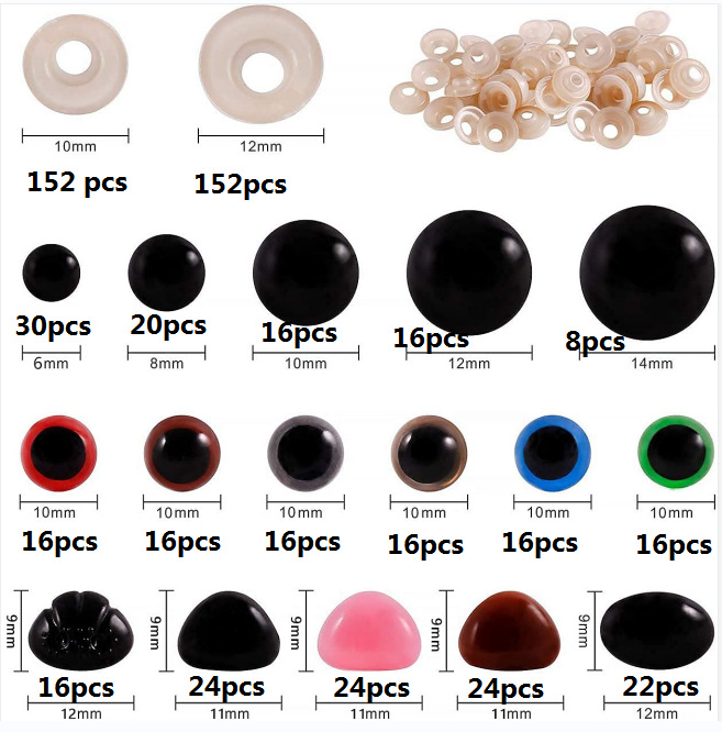 Accesorios de juguete Ojos artísticos Color Triángulo Nariz Muñeca de felpa Ojos negros 280 globos oculares 280 espaciadores