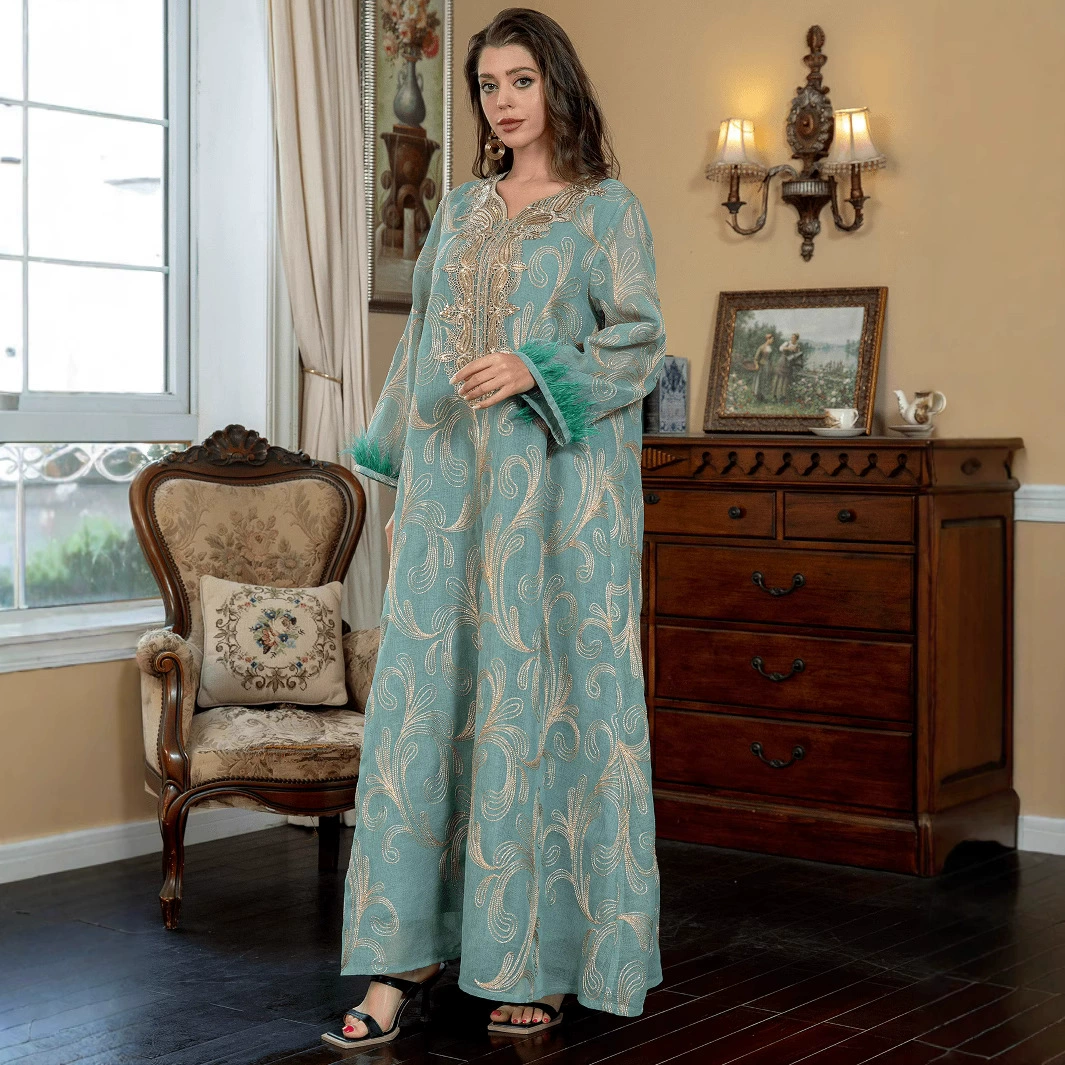 SW007 Ближневосточное трансграничное экспортное мусульманское платье с вышивкой и пайетками, модный женский халат Абая