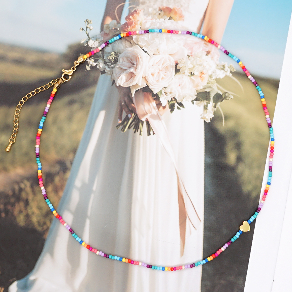 Fashion Heart Shape Glass Beaded Choker