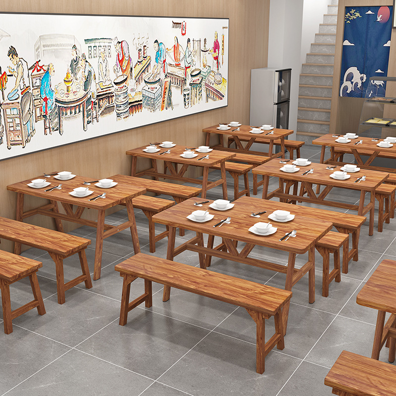 Dining Table Solid Wood Table Restaurant Fast Food Snack Shop Noodle Shop Milk Tea Shop Barbecue Hot Pot Restaurant Outdoor Carbonized Tables and Chairs Commercial