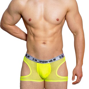 D.M men's underwear low waist sexy mesh transparent thong sexy temptation hot t pants deep V solid color personality