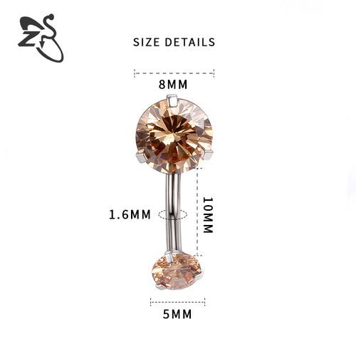 Cross-border hot selling body piercing colored zircon titanium steel navel nail for women double-ended gemstone stainless steel navel ring navel button