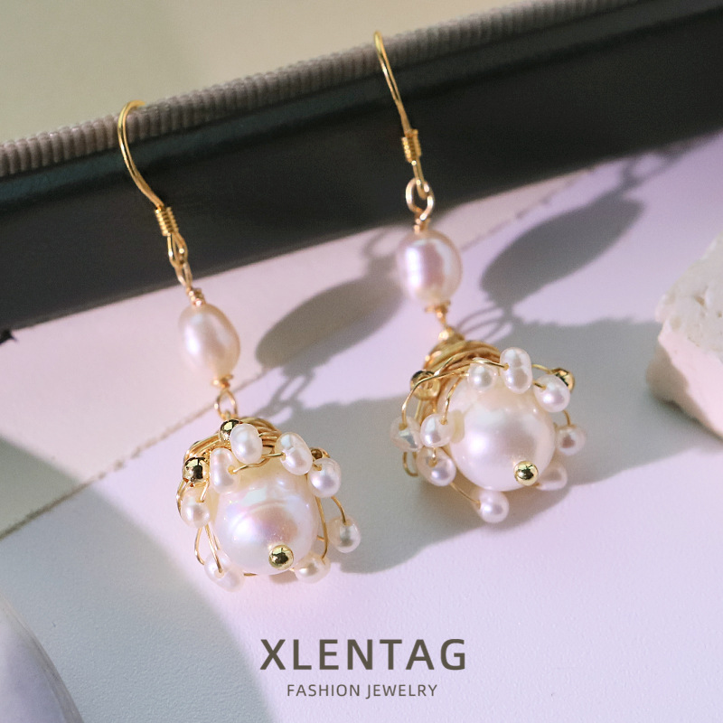 Perla natural alambre de cobre perla gancho pendientes ligero lujo temperamento pendientes hechos a mano joyas de oído de alta calidad