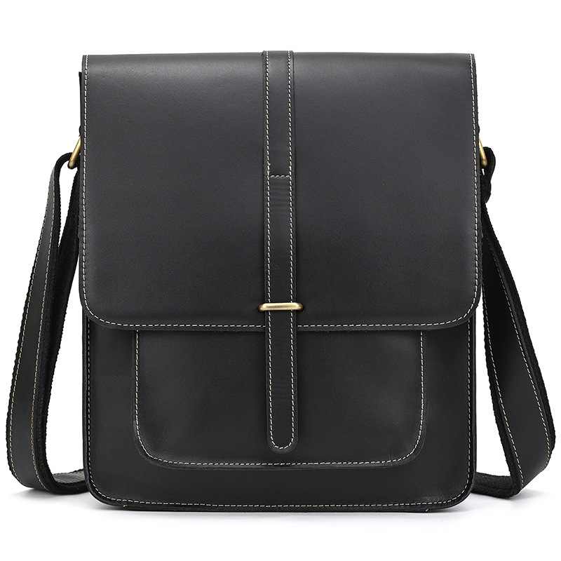 メンズ本革ショルダーバッグ、クレイジーホースレザークロスボディバッグ、トップグレイン牛革フリップカバーショルダーバッグ、iPadバッグ、越境専用